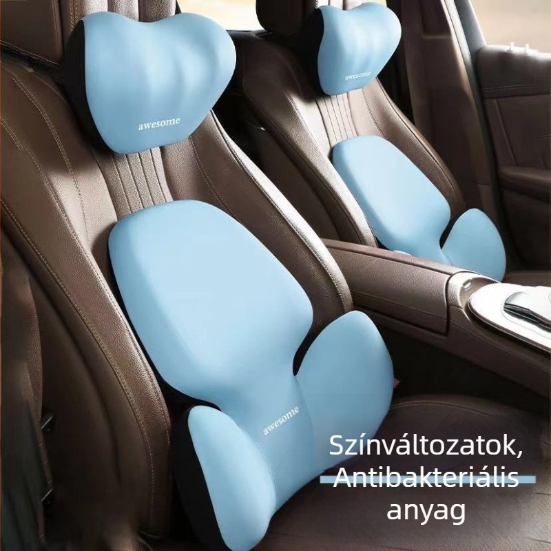 Autófej- és ágyéktámasz párna – memóriahab töltet, külső anyag: szintetikus rost, alfanumerikus mintázat, egész éves használatra