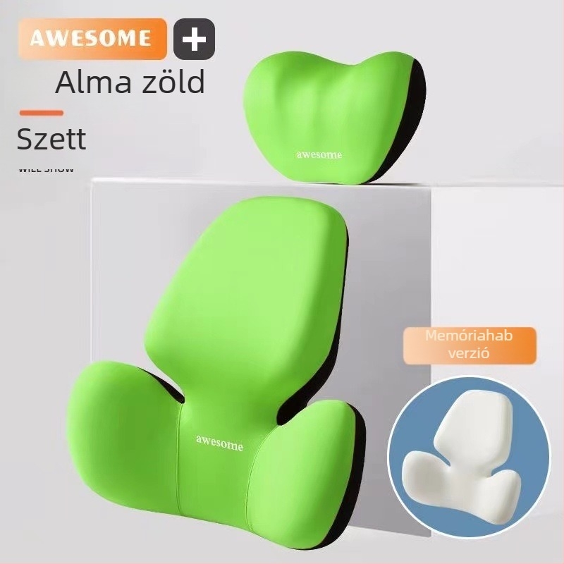 Autófej- és ágyéktámasz párna – memóriahab töltet, külső anyag: szintetikus rost, alfanumerikus mintázat, egész éves használatra