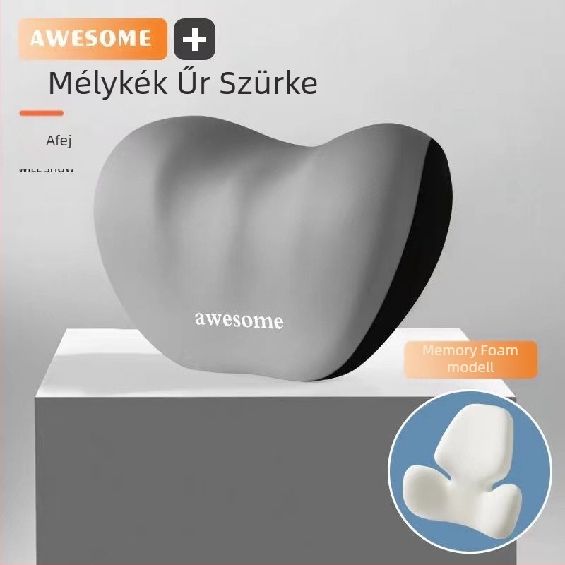 Autófej- és ágyéktámasz párna – memóriahab töltet, külső anyag: szintetikus rost, alfanumerikus mintázat, egész éves használatra