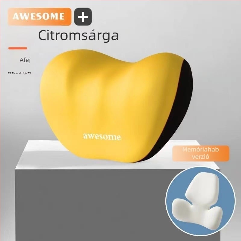 Autófej- és ágyéktámasz párna – memóriahab töltet, külső anyag: szintetikus rost, alfanumerikus mintázat, egész éves használatra