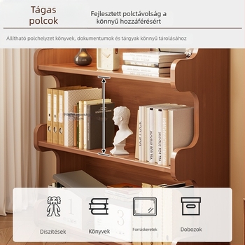 Könyvespolc, többrétű padlón álló polc a nappaliba, bambusz Nanzhu + MDF, modell 568, modern minimalista stílus, Haichuan