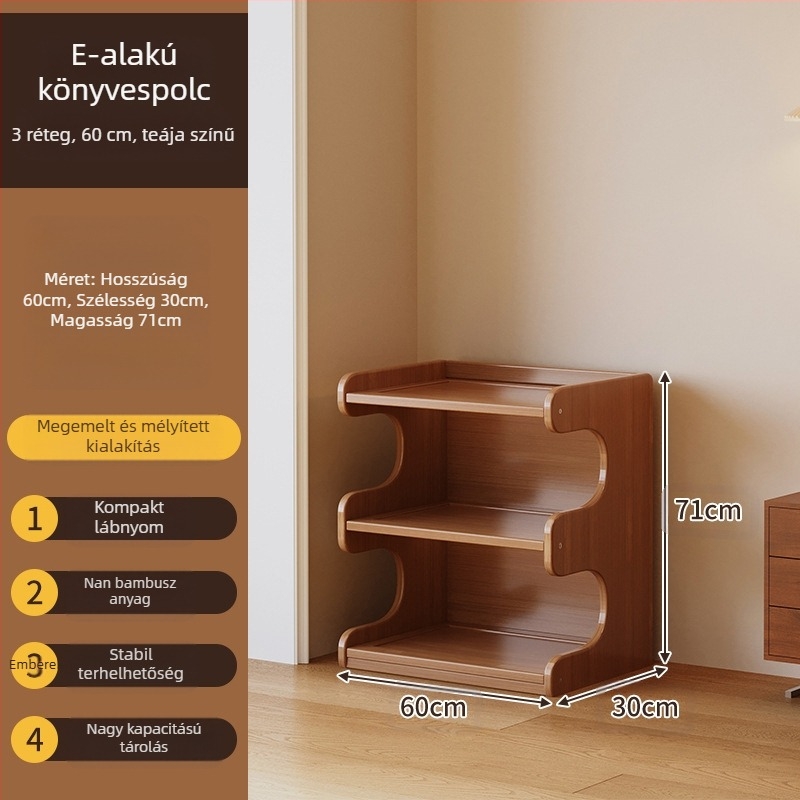 Könyvespolc, többrétű padlón álló polc a nappaliba, bambusz Nanzhu + MDF, modell 568, modern minimalista stílus, Haichuan