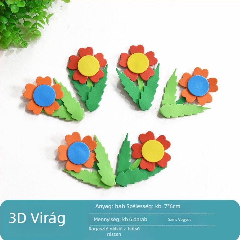 5 darab EVA falmatrica – 3D mintás növények és virágok, óvodai osztály dekorációhoz