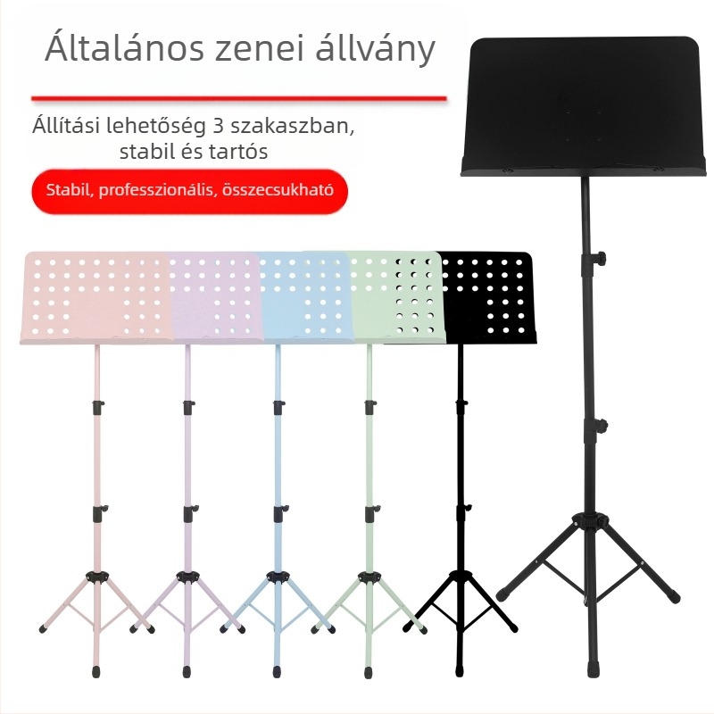 Muzsikás kottaállvány, emelhető és összecsukható (Anyag: ABS és nagy szilárdságú acél; Modell LD316/LD317; Elektronikus billentyűzethez), magáncímkével licencelhető