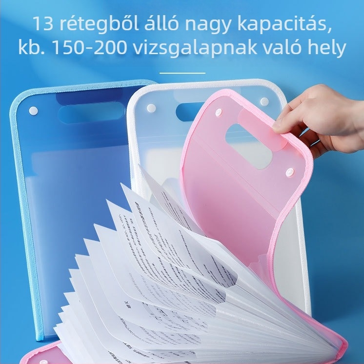 A4-es akordion mappa rendező, 13 rekesz, környezetbarát PP, modell 007, anyagvastagság 70 mm