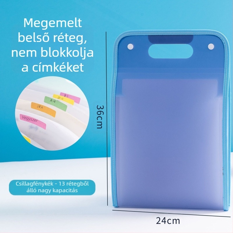 A4-es akordion mappa rendező, 13 rekesz, környezetbarát PP, modell 007, anyagvastagság 70 mm