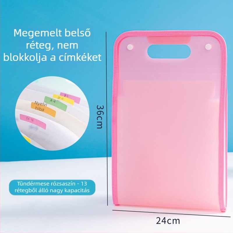 A4-es akordion mappa rendező, 13 rekesz, környezetbarát PP, modell 007, anyagvastagság 70 mm