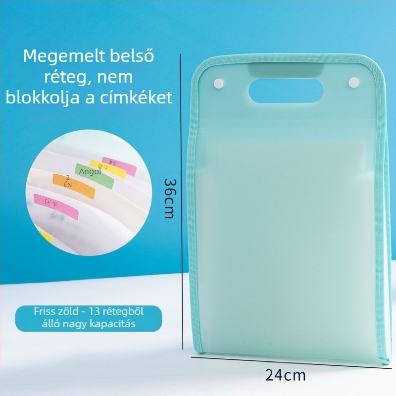 A4-es akordion mappa rendező, 13 rekesz, környezetbarát PP, modell 007, anyagvastagság 70 mm