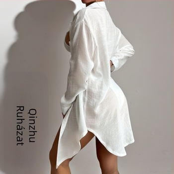 Strandfedő blúz slub pamutból, 60% pamut, 150 g tömeg, bélés poliészter (40%), alkalmas úszásra és rekreációra