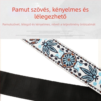 Hímzett etnikus stílusú gitárpánt, pamutszövésű, univerzális illeszkedés gitárokhoz és basszusgitárokhoz