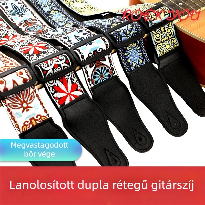 Hímzett etnikus stílusú gitárpánt, pamutszövésű, univerzális illeszkedés gitárokhoz és basszusgitárokhoz