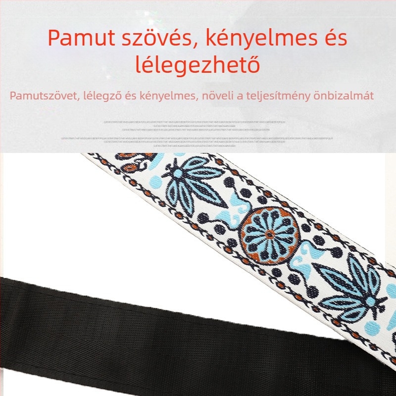 Hímzett etnikus stílusú gitárpánt, pamutszövésű, univerzális illeszkedés gitárokhoz és basszusgitárokhoz