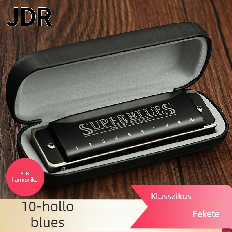 Harmonika JDR1020, 10 lyuk, 20 hang, blues harmonika rozsdamentes acél fedéllel és gyanta hangnyílásokkal