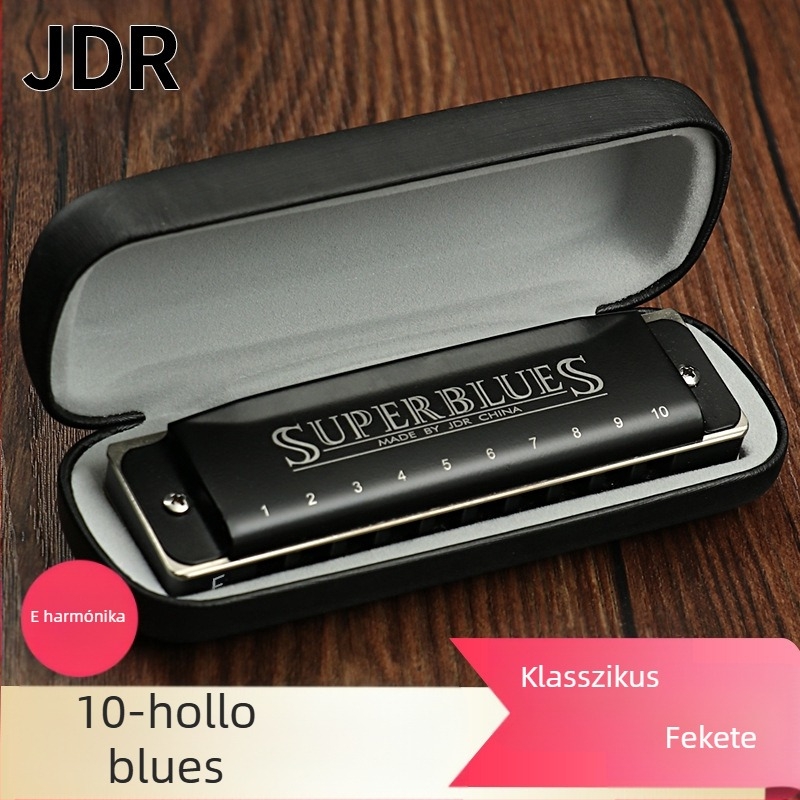 Harmonika JDR1020, 10 lyuk, 20 hang, blues harmonika rozsdamentes acél fedéllel és gyanta hangnyílásokkal