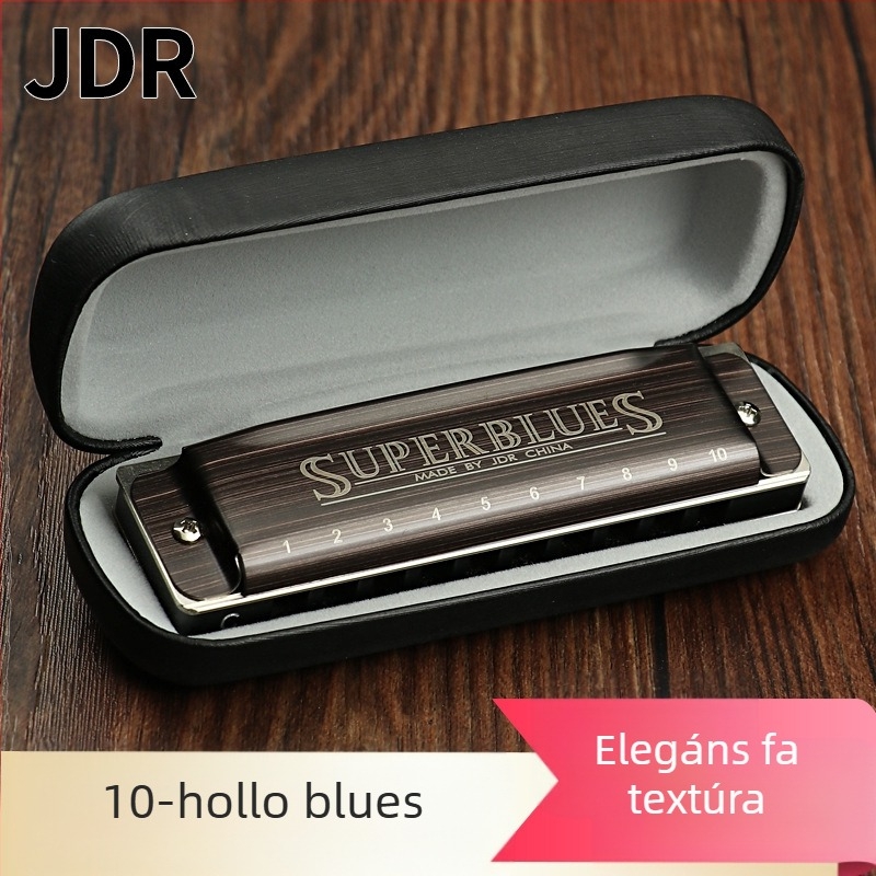Harmonika JDR1020, 10 lyuk, 20 hang, blues harmonika rozsdamentes acél fedéllel és gyanta hangnyílásokkal