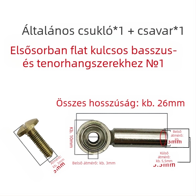 Zenei hangszer mandrel rögzített csavarokkal, univerzális csuklóval és gömbcsuklóval