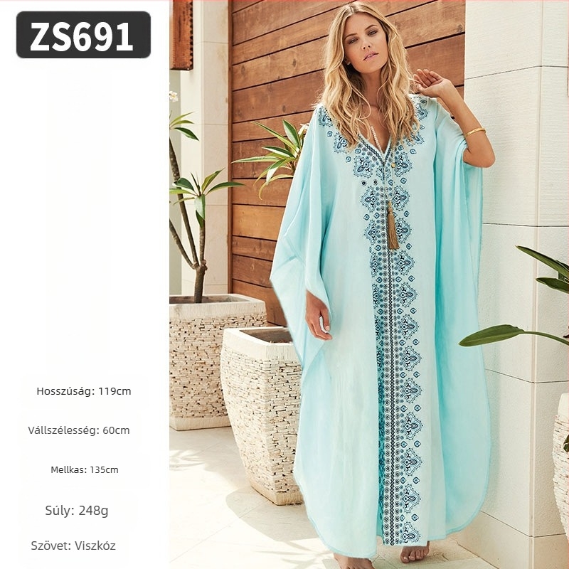 Hímzett strandköntös rayonból; bélés: rayon, 100% pamut; stílus: strandruha; nőknek 18–24 évesek