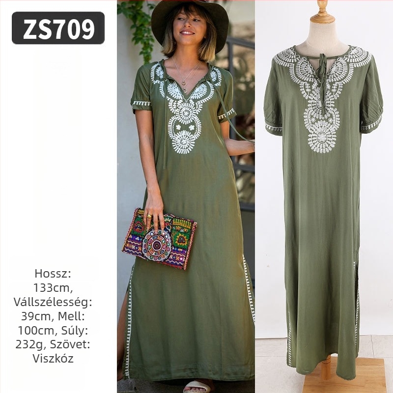 Hímzett strandköntös rayonból; bélés: rayon, 100% pamut; stílus: strandruha; nőknek 18–24 évesek