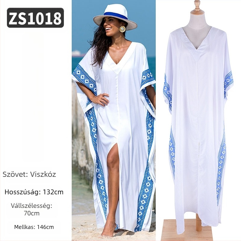 Hímzett strandköntös rayonból; bélés: rayon, 100% pamut; stílus: strandruha; nőknek 18–24 évesek