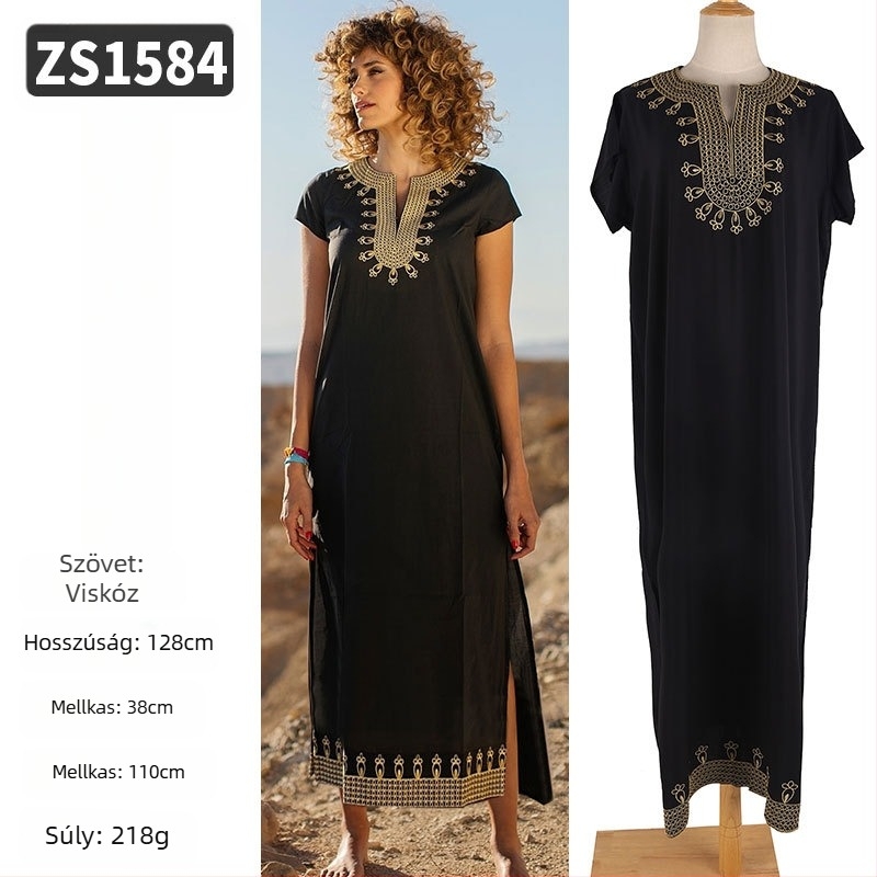 Hímzett strandköntös rayonból; bélés: rayon, 100% pamut; stílus: strandruha; nőknek 18–24 évesek