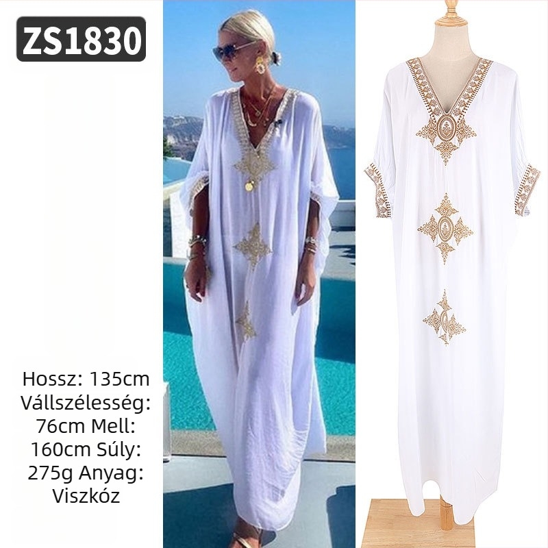 Hímzett strandköntös rayonból; bélés: rayon, 100% pamut; stílus: strandruha; nőknek 18–24 évesek