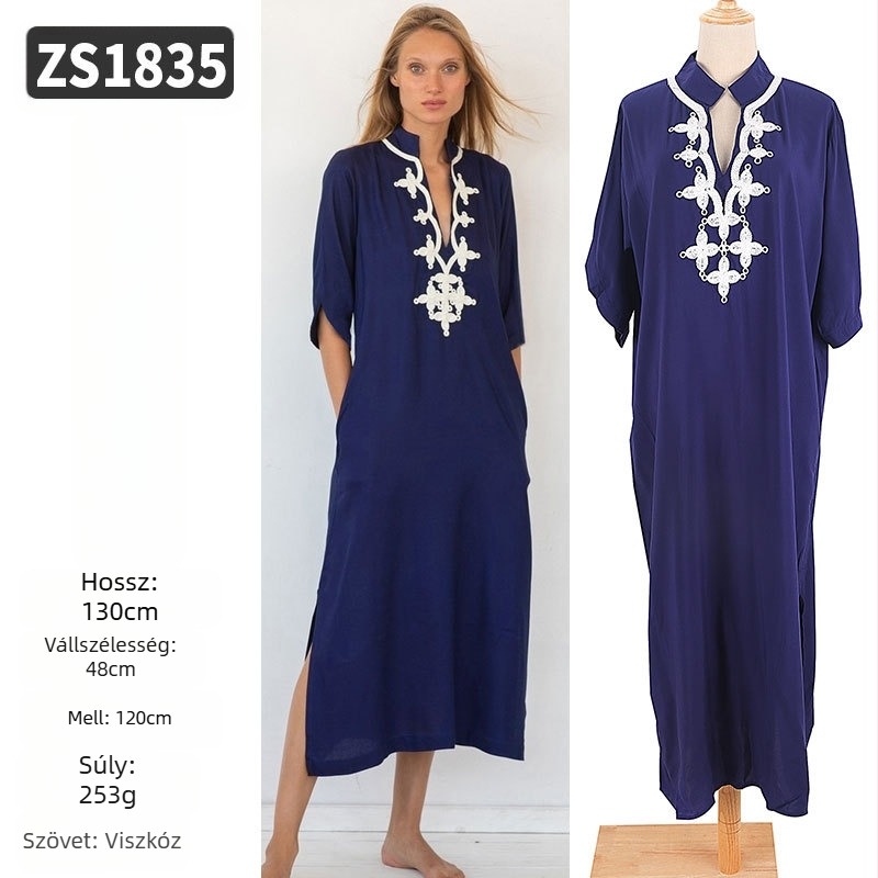 Hímzett strandköntös rayonból; bélés: rayon, 100% pamut; stílus: strandruha; nőknek 18–24 évesek