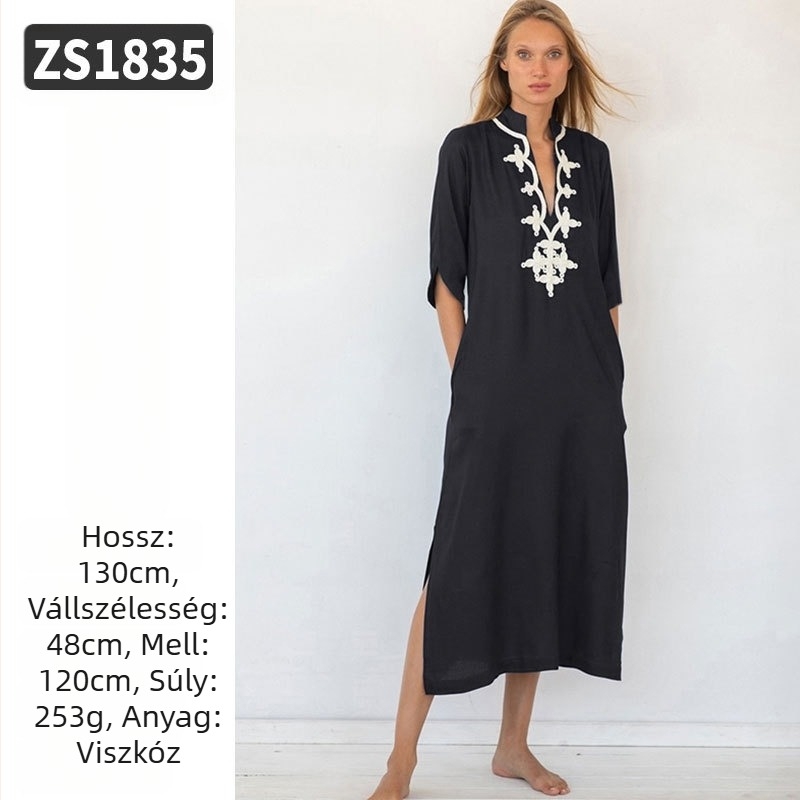 Hímzett strandköntös rayonból; bélés: rayon, 100% pamut; stílus: strandruha; nőknek 18–24 évesek