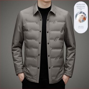 Könnyű pehelydzseki fehér lúd tollal, 700 töltet, galléros, kapucniamentes, egyrészes záródás, középkorú férfiaknak, téli 2024