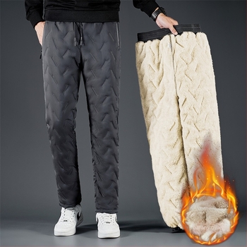 Férfi téli fleece-béléssel ellátott sportos nadrág, lazább szabás, középmagas derék, kötőzár