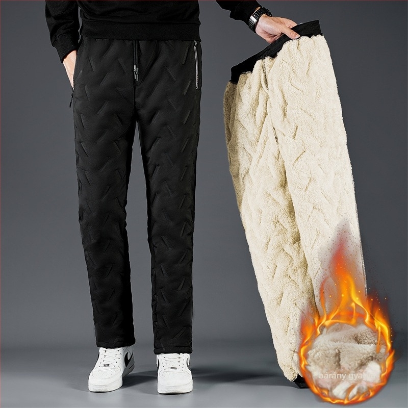 Férfi téli fleece-béléssel ellátott sportos nadrág, lazább szabás, középmagas derék, kötőzár
