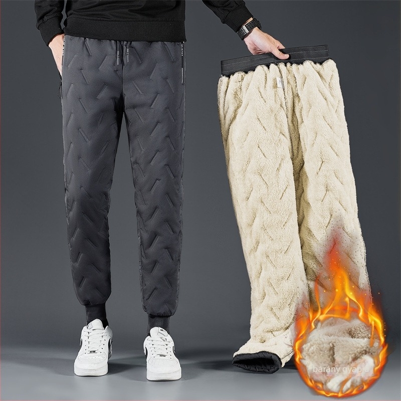 Férfi téli fleece-béléssel ellátott sportos nadrág, lazább szabás, középmagas derék, kötőzár