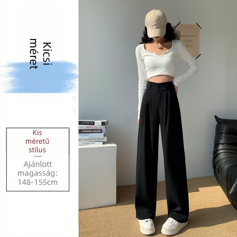 Női széles szárú nadrág, magas derékkal, padlóig érő, dupla gombos, hétköznapi kosztüm nadrág, mikroelasztikus spandex 90–95%
