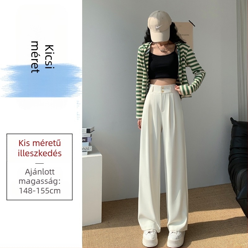 Női széles szárú nadrág, magas derékkal, padlóig érő, dupla gombos, hétköznapi kosztüm nadrág, mikroelasztikus spandex 90–95%