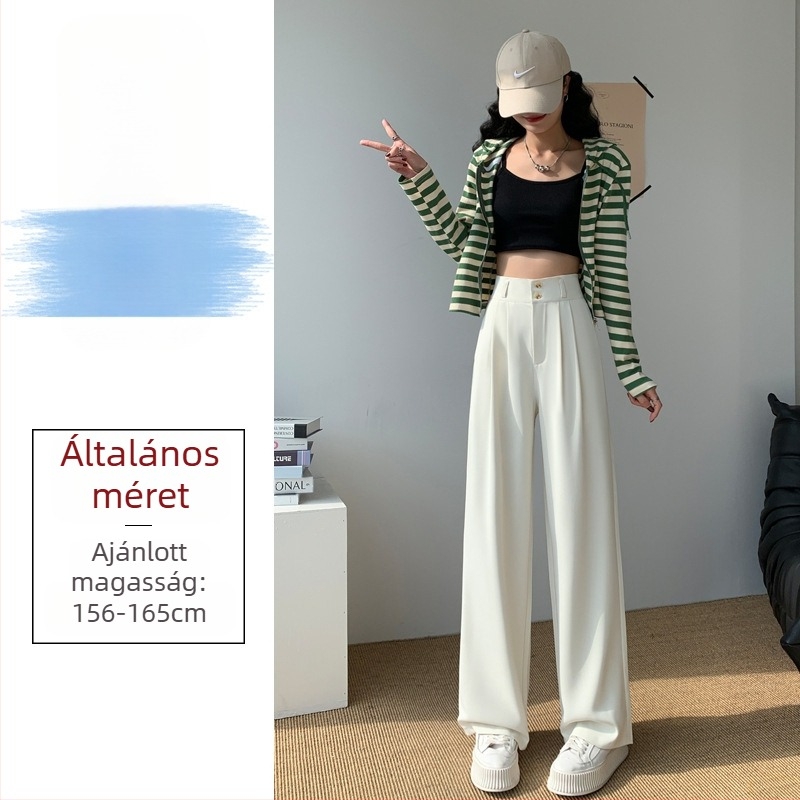 Női széles szárú nadrág, magas derékkal, padlóig érő, dupla gombos, hétköznapi kosztüm nadrág, mikroelasztikus spandex 90–95%