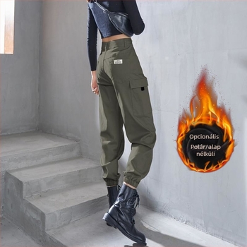 Női casual cargo nadrágok (rövid szárú, magas derék, szűkített szabás, kasmír keverék, közepes vastagság)