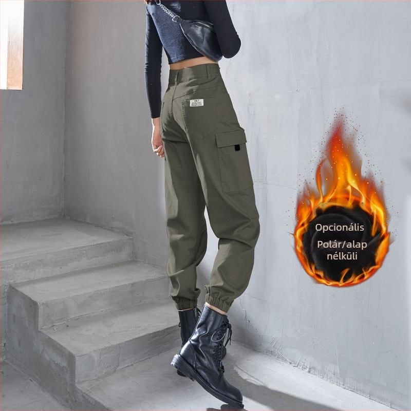 Női casual cargo nadrágok (rövid szárú, magas derék, szűkített szabás, kasmír keverék, közepes vastagság)