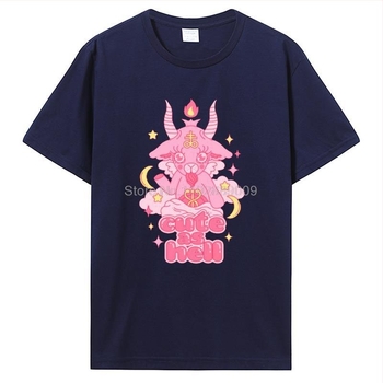 Pamut T-shirt Baphomet grafikával, nyomtatott retro stílusban, kerek nyakú, rövid ujjú