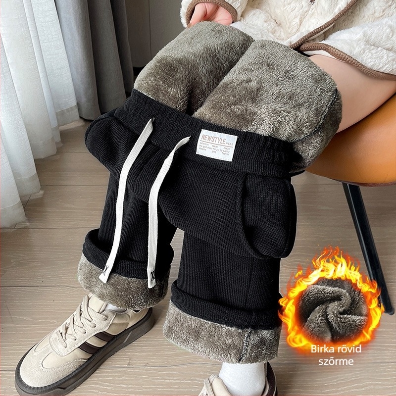 Női chenille nadrág, széleslábú, magas derekú, egyenes szabás, vastag anyag, őszi 2024