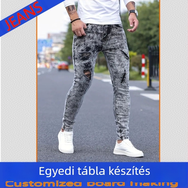 Pamut denim nadrág hip-hop stílusban, szűk fazon, alacsony derék és cipzáras zárás