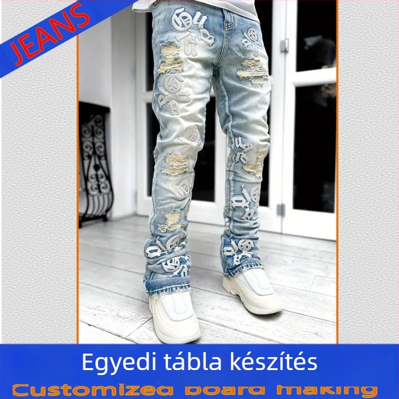 Pamut denim nadrág hip-hop stílusban, szűk fazon, alacsony derék és cipzáras zárás