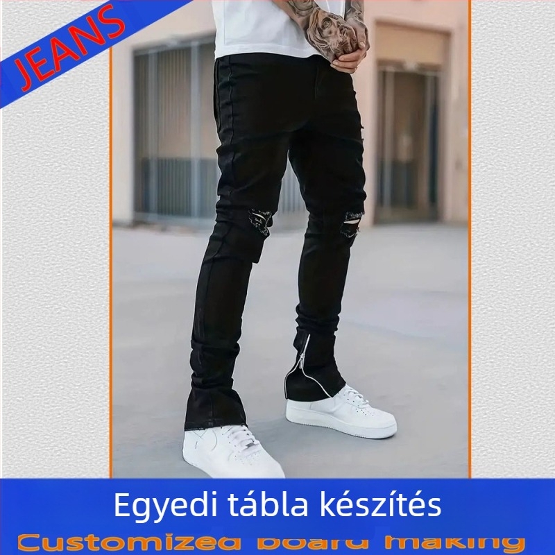 Pamut denim nadrág hip-hop stílusban, szűk fazon, alacsony derék és cipzáras zárás