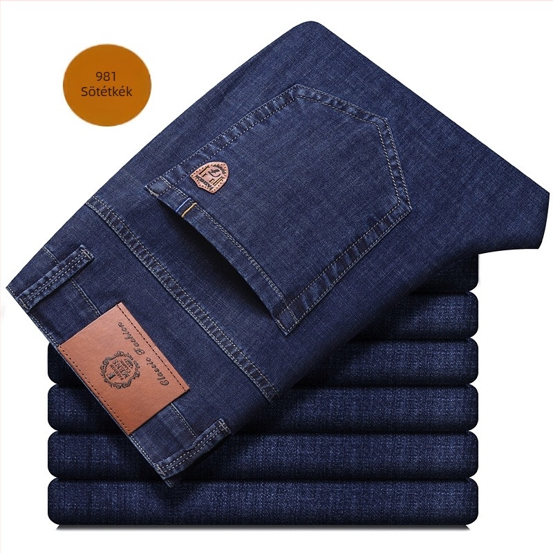 Férfi farmernadrágok – Straight, vékony, mikroelasztikus, középmagas derekú, cipzárral (59% pamut denim)