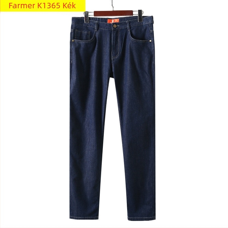 Férfi farmernadrág öt zsebbel, repesztett részletekkel, slim fit, középmagas derekú, rugalmas, hétköznapi hosszú nadrág