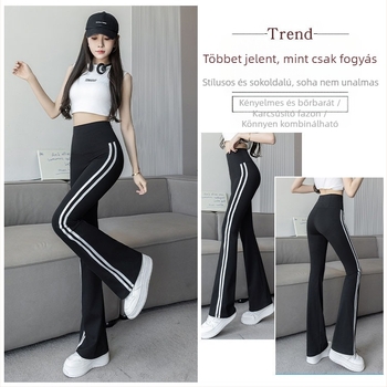 Nylon Sharkskin nadrág, magas derék, karcsú szabás, csíkos minta