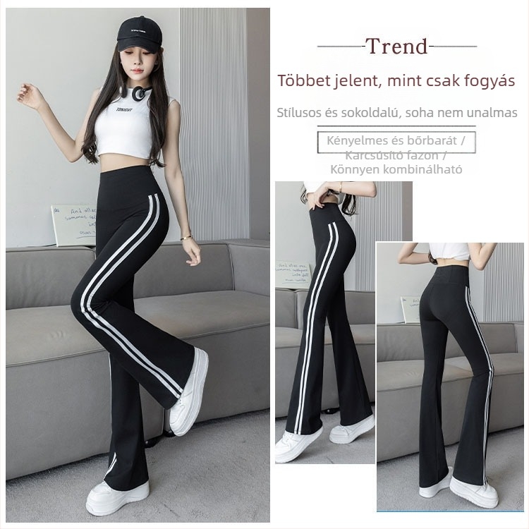 Nylon Sharkskin nadrág, magas derék, karcsú szabás, csíkos minta
