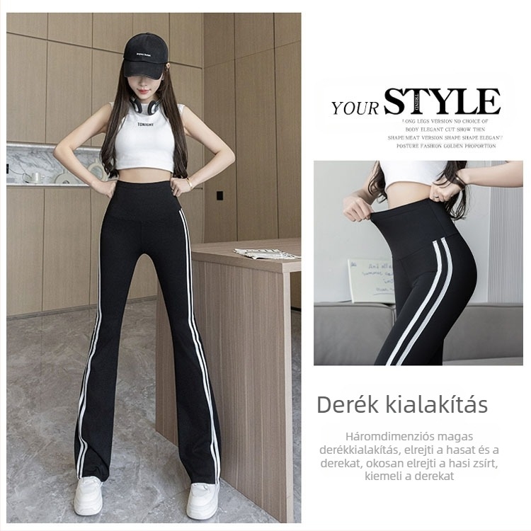 Nylon Sharkskin nadrág, magas derék, karcsú szabás, csíkos minta