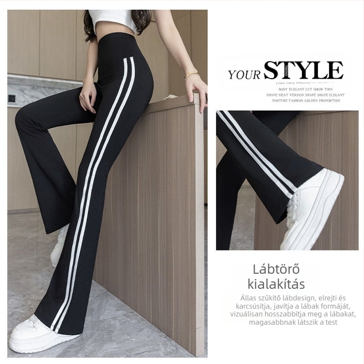 Nylon Sharkskin nadrág, magas derék, karcsú szabás, csíkos minta