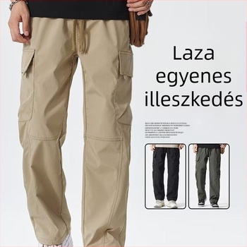 Férfi koreai stílusú edzőnadrág, laza szabás, középső derék, pamut-poliészter anyag