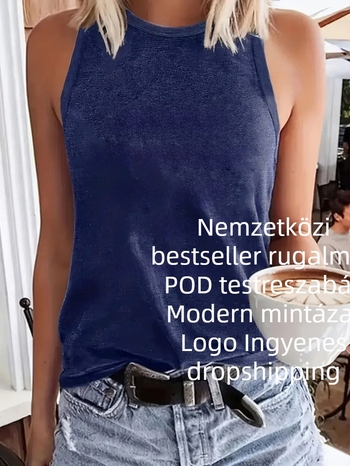 Női ujjatlan póló kerek nyakkal, pull-on stílus, poliészter- rayon keverék, szöveges/logó mintázat, középhosszú