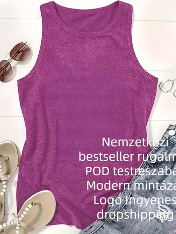 Női ujjatlan póló kerek nyakkal, pull-on stílus, poliészter- rayon keverék, szöveges/logó mintázat, középhosszú